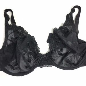 Felina Lengerie Fine Lace Full Coverage Adjustable Lightweight Black 36 DD
